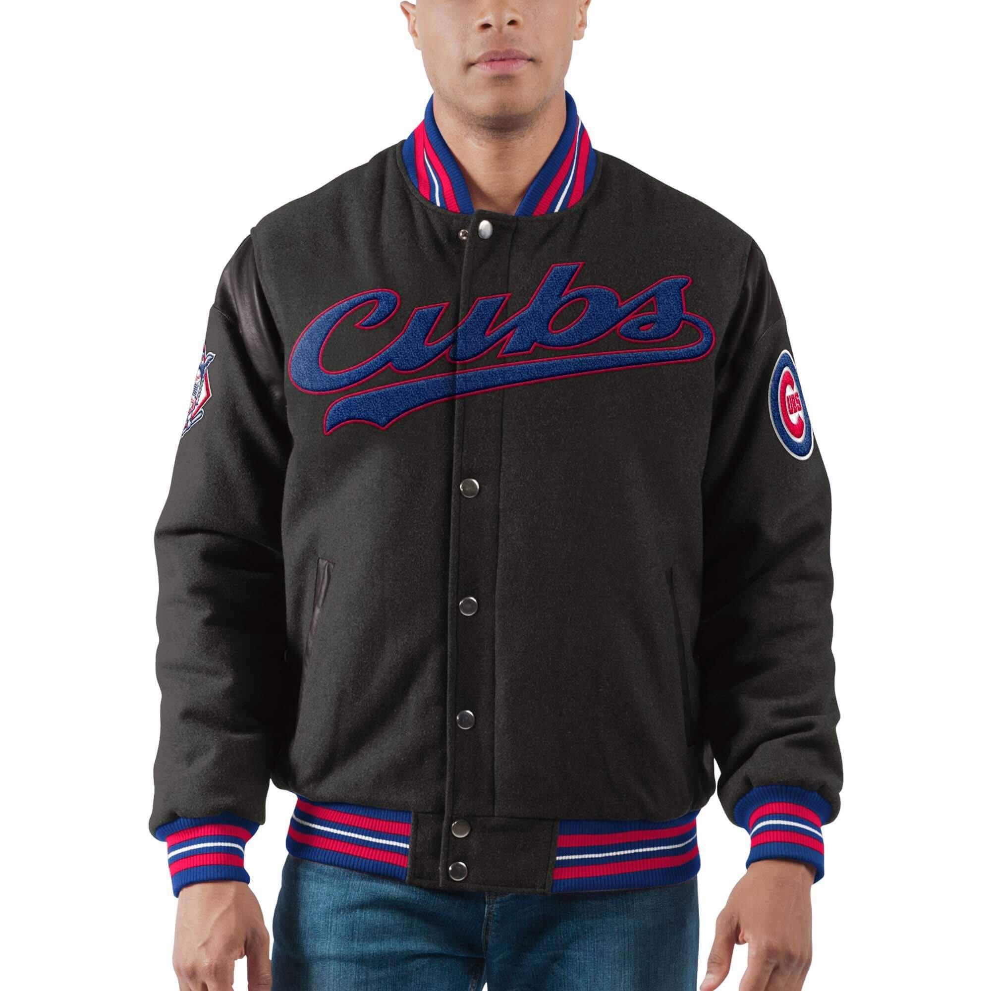 Chicago Cubs Game Ball Full Snap Varsity Jacket (4) Chicago Cubs Game Ball Full Snap Varsity Jacket