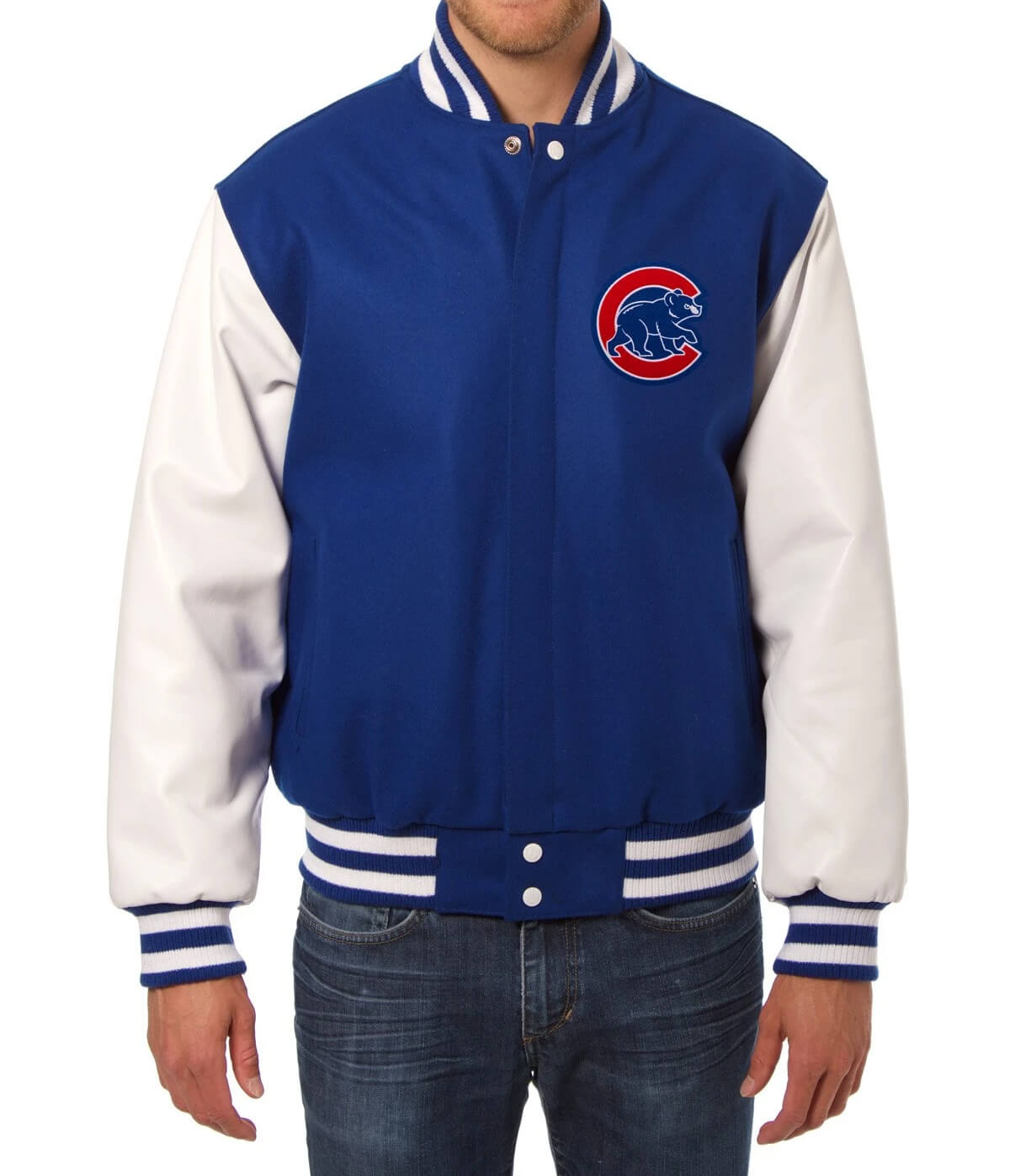 Maker of Jacket MLB Chicago Cubs Two Tone Wool and Leather