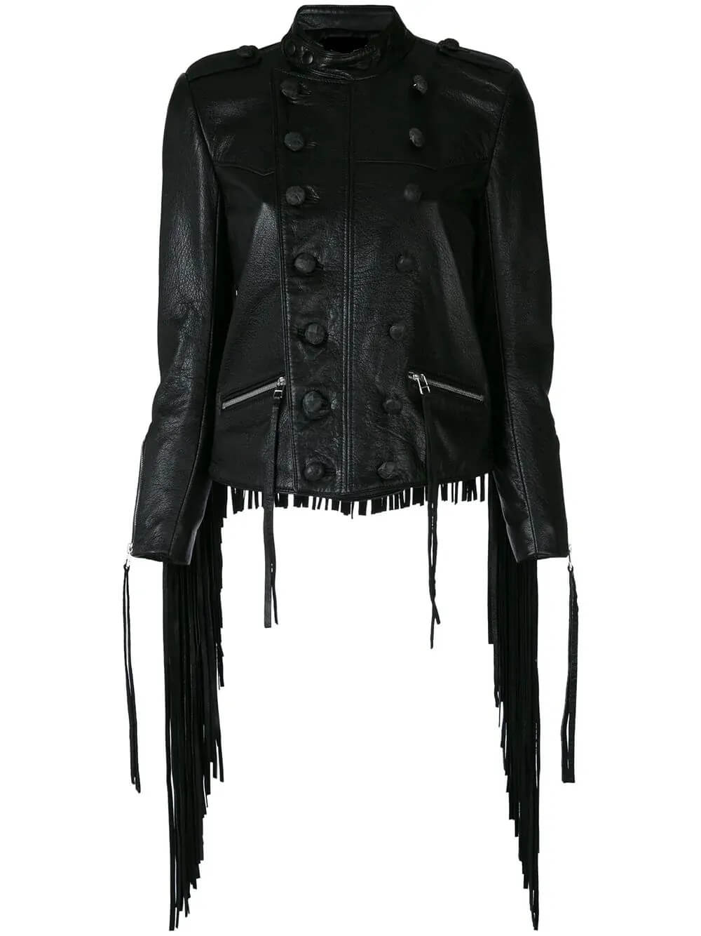 Faith Connexion Tasseled Black Leather Military Jacket (1) Faith Connexion Tasseled Black Leather Military Jacket