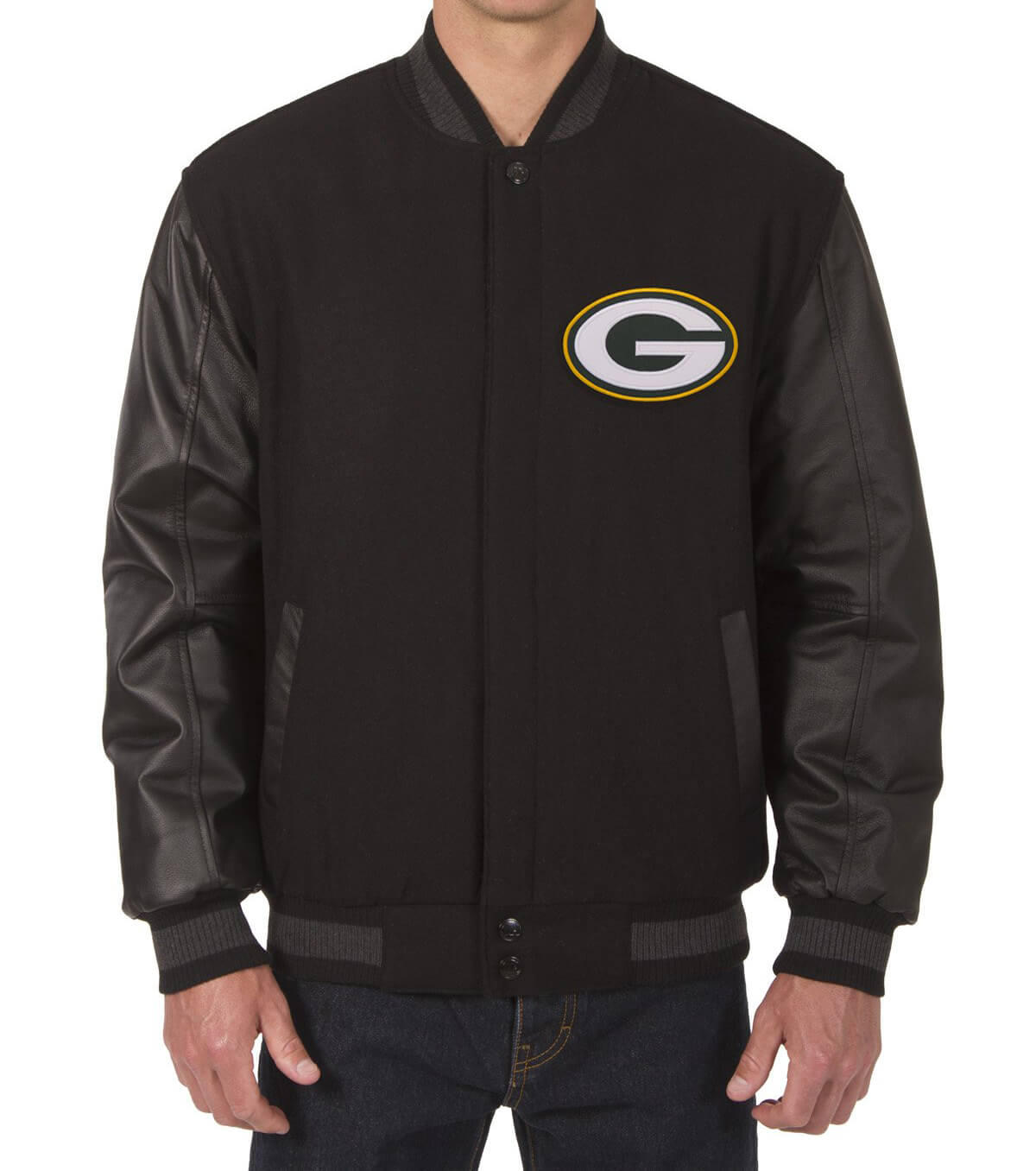 Green Bay Packers Jeff Hamilton Black Varsity Jacket - Maker of Jacket