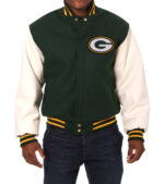 Green Bay Packers Jeff Hamilton Wool Leather Jacket