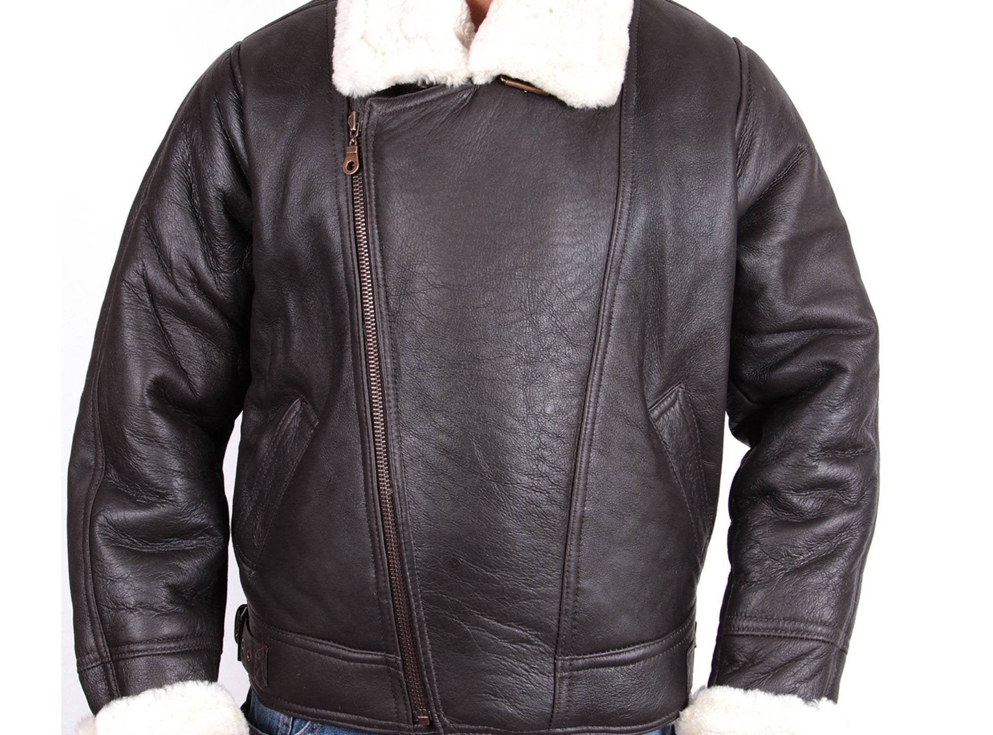 Men's Bomber Aviator Handmade Faux Fur Shearling Black Leather Jacket Men's Bomber Aviator Handmade Faux Fur Shearling Black Leather Jacket - Image 1