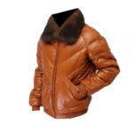 Men's Bomber Lambskin Leather Jacket with Fox Fur Collar
