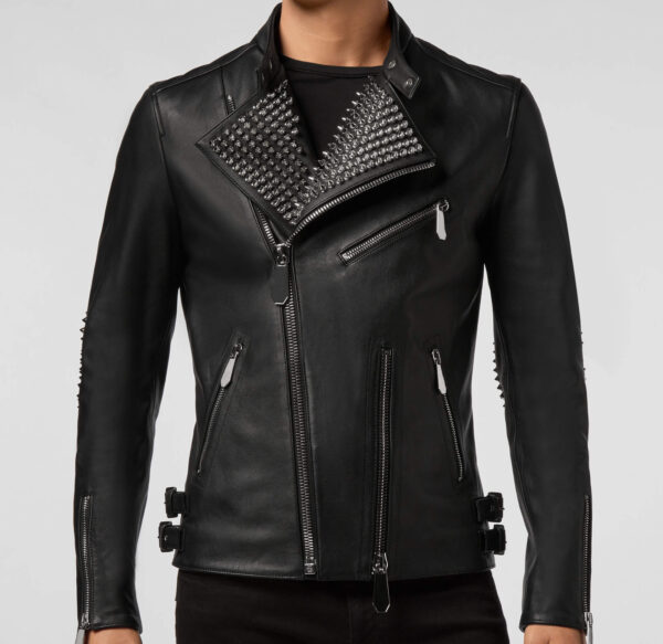Men's Studded Cowboy Leather Biker Jacket