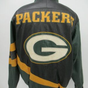 Vintage NFL Green Bay Packers Black Leather Jacket