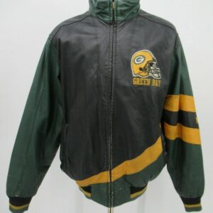 Vintage NFL Green Bay Packers Black Leather Jacket