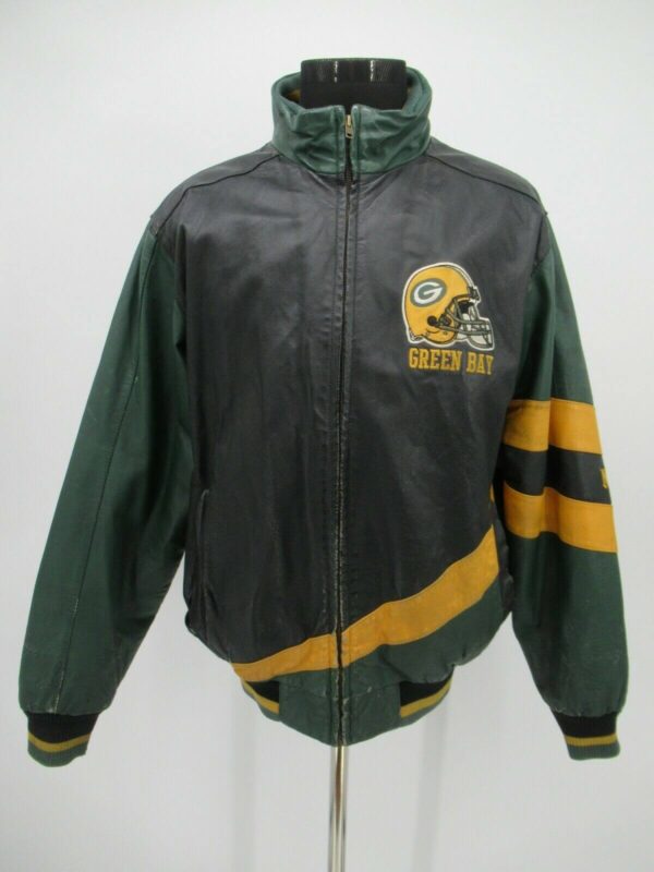 Vintage NFL Green Bay Packers Black Leather Jacket