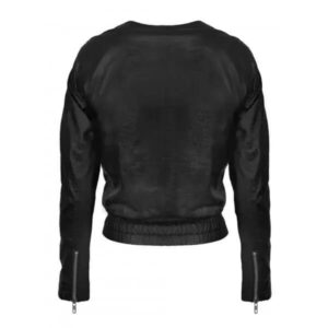 Women Collarless Bomber Real Leather Jacket Back