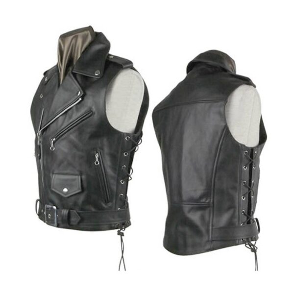 Black Genuine Motorbike Leather Vest - Image 2