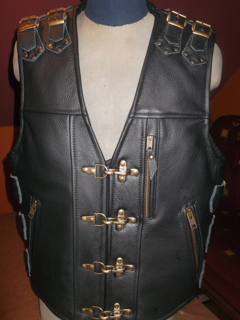 handmade-black-motorcycle-genuine-leather-vest Handmade Black Motorcycle Genuine Leather Vest - Image 1