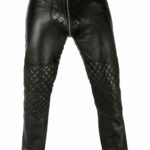 Men's Bikers Pants Real Sheep Leather Quilted Panel