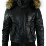 Men's Black Fur Hooded Bomber B3 Genuine Sheepskin Leather Jacket