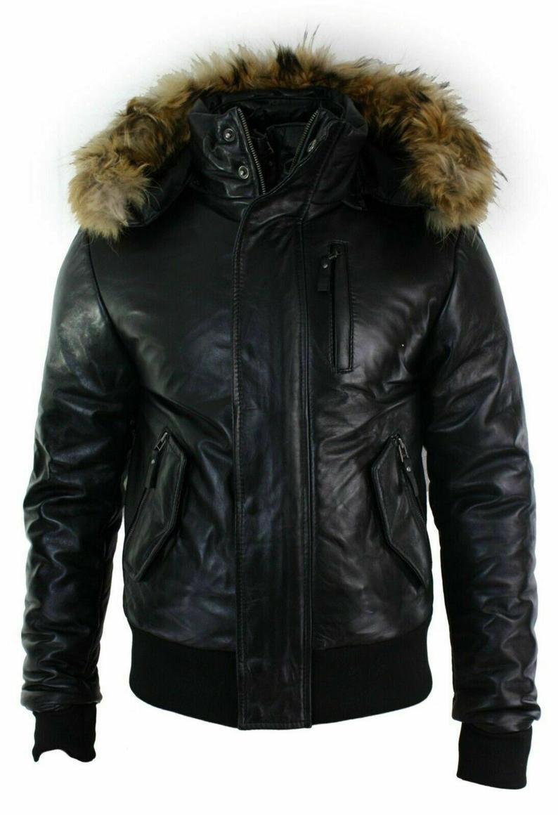 mens-black-fur-hooded-bomber-b3-genuine-sheepskin-leather-jacket (3) Men's Black Fur Hooded Bomber B3 Genuine Sheepskin Leather Jacket - Image 1