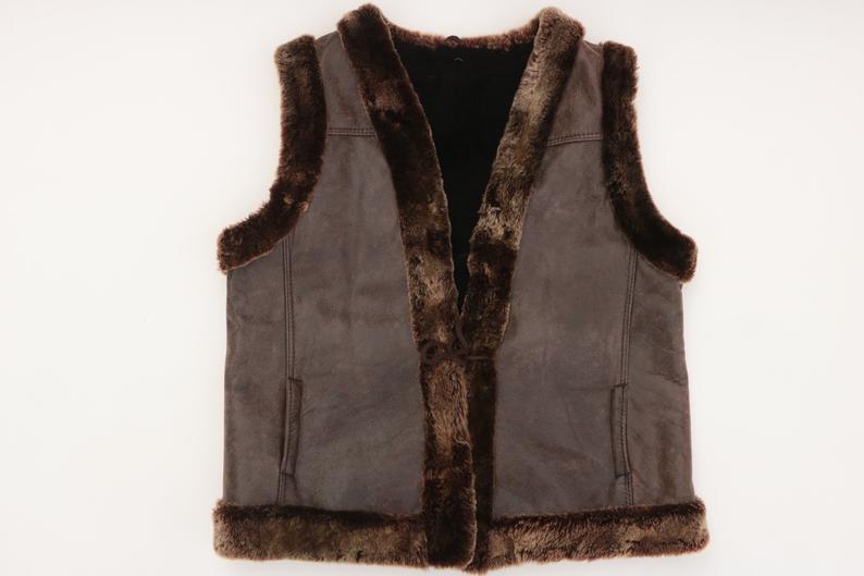 mens-brown-vintage-shearling-vest (4) Men's Brown Vintage Shearling Vest - Image 1