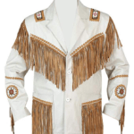 Men's Cowboy Leather Jacket Fringe & Beaded Native American Coat Style