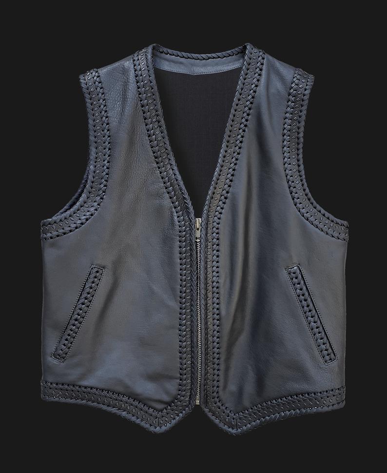 mens-genuine-black-biker-leather-vest (2) Men's Genuine Black Biker Leather Vest - Image 1