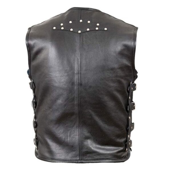 Men's Genuine Cow Leather Heavy Buckled Rocker Biker Motorcycle Vest - Image 3