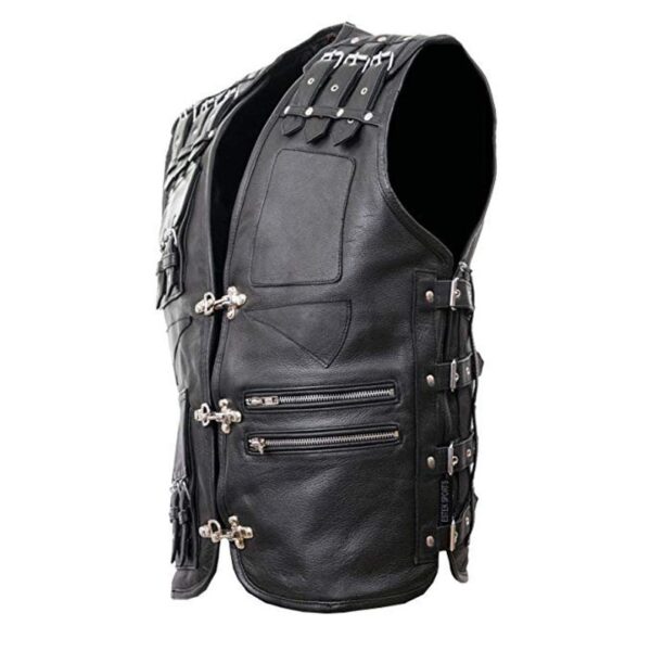 Men's Genuine Cow Leather Heavy Buckled Rocker Biker Motorcycle Vest - Image 2