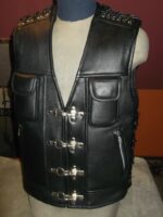 Men's Leather Black Biker Patch Vest