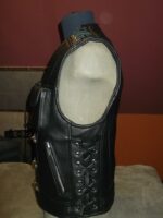 Men's Leather Black Biker Patch Vest - Image 2