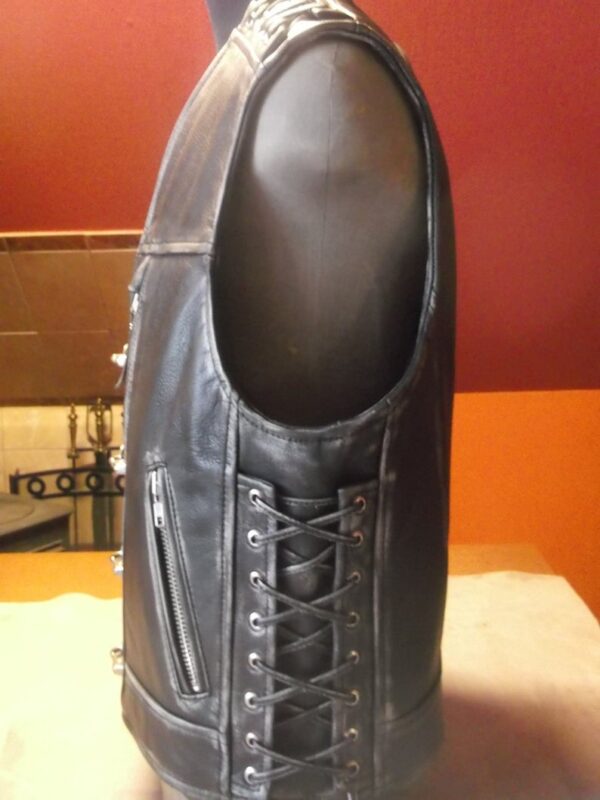 Men's Leather Black Genuine Biker Patch Vest - Image 2