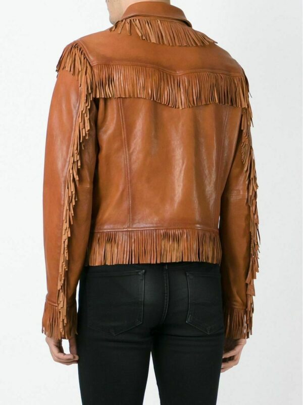Men's Native American Style Fringed Leather Jacket - Image 5