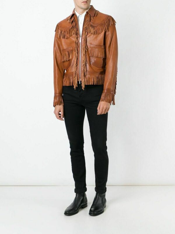 Men's Native American Style Fringed Leather Jacket - Image 3