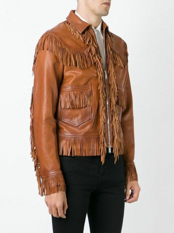 Men's Native American Style Fringed Leather Jacket - Image 2