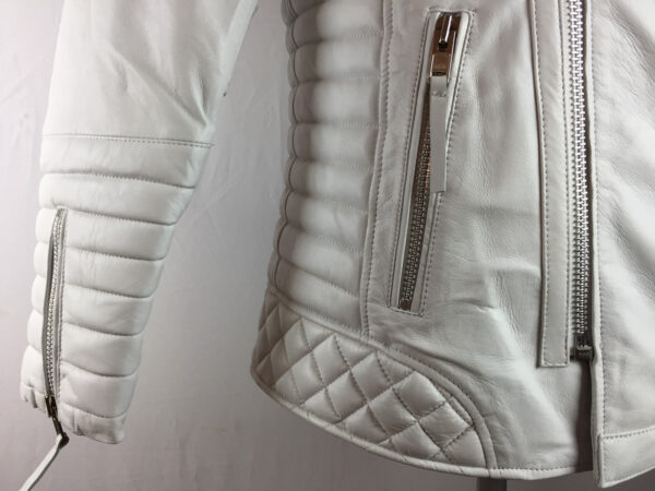 White leather motorcycle jacket for men crafted from genuine lambskin for luxury and comfort.