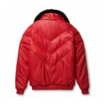 Red Bomber Leather Jacket With Black Fox Fur - Image 2
