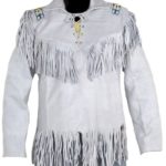 White Western Fringes Cowboy Genuine Real Leather Jacket