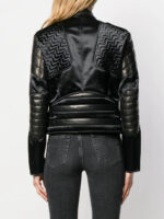 Women's Black Animal Print Leather Jacket - Image 4