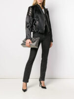 Women's Black Animal Print Leather Jacket - Image 2