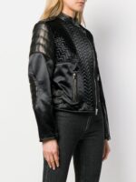 Women's Black Animal Print Leather Jacket - Image 3