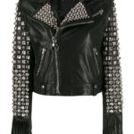 Women's Black Cowboy Studded & Fringe Leather Jacket