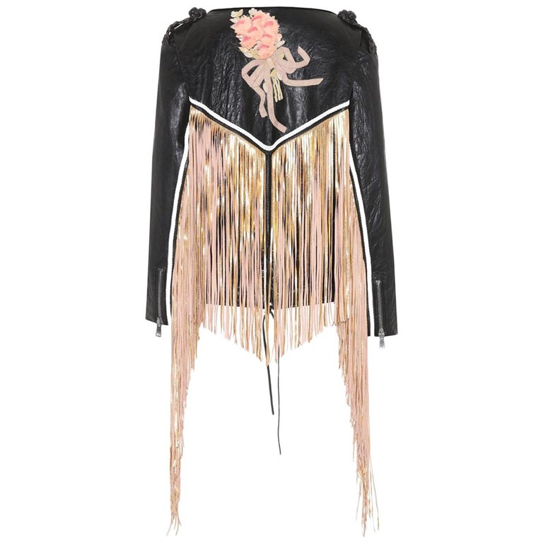 womens-black-fringed-leather-jacket Women's Black Fringed Leather Jacket - Image 1