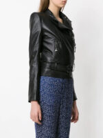 Women's Black Fur Collar Leather Jacket - Image 3