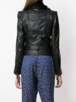 Women's Black Fur Collar Leather Jacket - Image 4