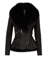 Women's Black Fur Leather Jacket