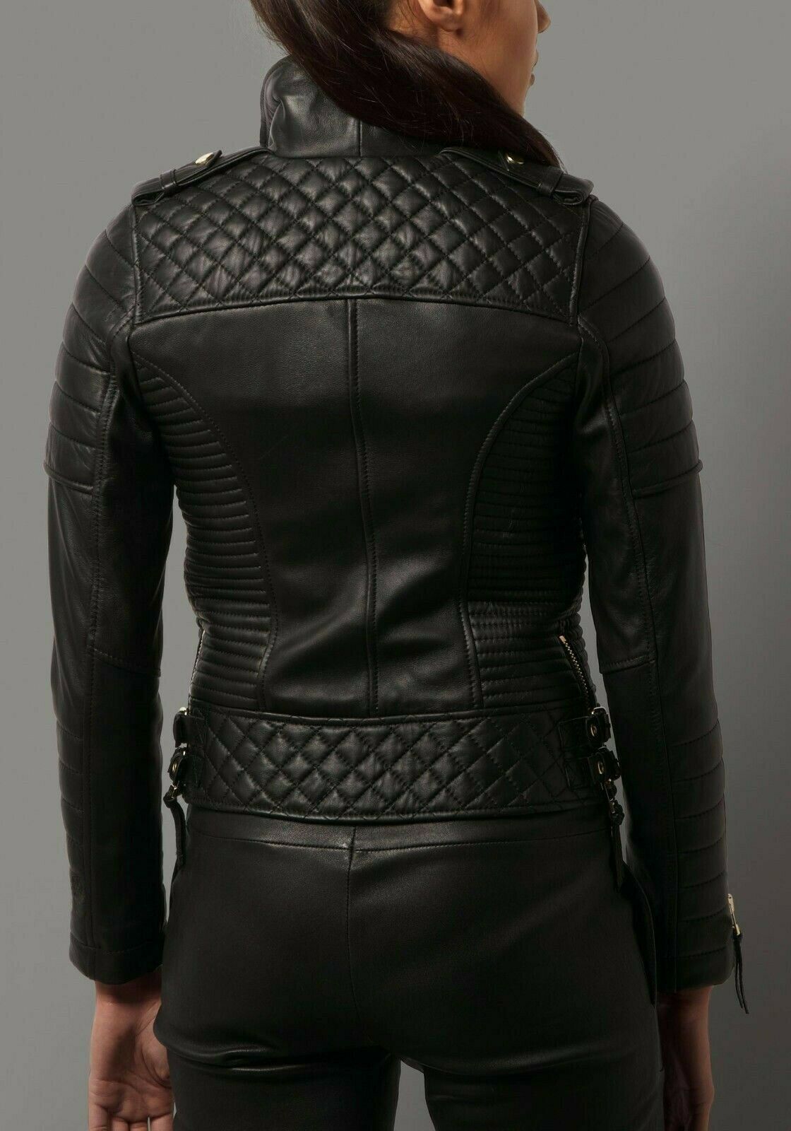 Women S Black Slim Fit Biker Style Moto Real Leather Jacket Maker Of
