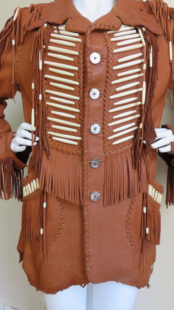 Women's Brown Handmade Leather Fringe Jacket - Image 5