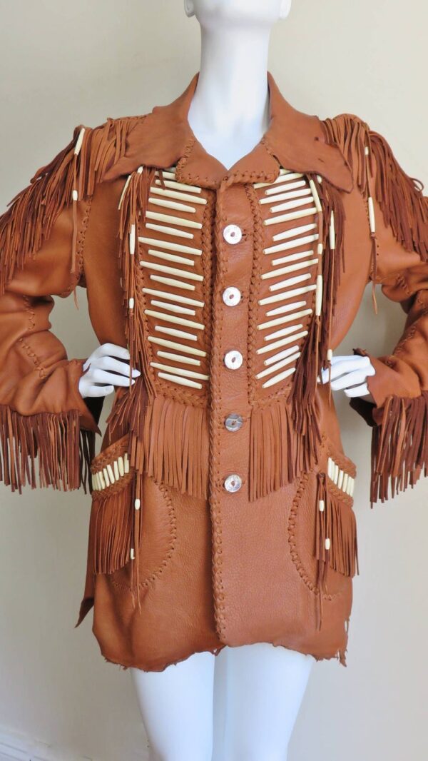 Women's Brown Handmade Leather Fringe Jacket - Image 4