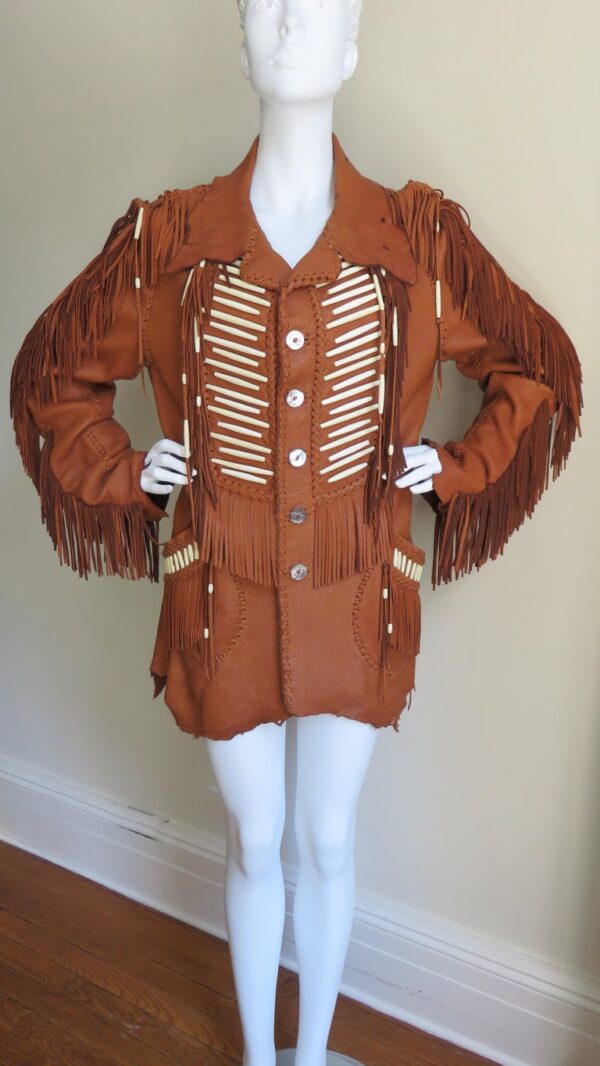 Women's Brown Handmade Leather Fringe Jacket - Image 2
