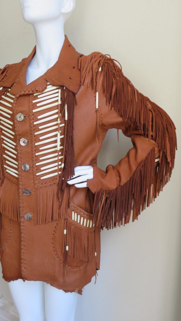 Women's Brown Handmade Leather Fringe Jacket - Image 3