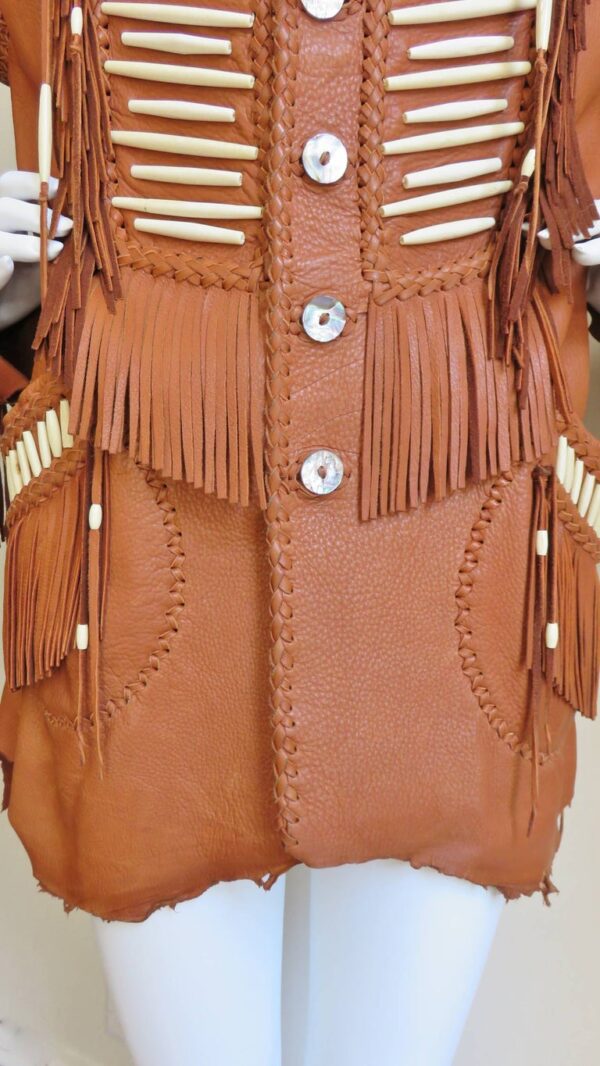 Women's Brown Handmade Leather Fringe Jacket - Image 6