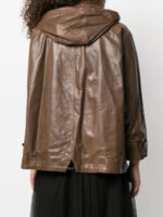 Women's Brown Hooded Leather Jacket - Image 4