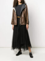 Women's Brown Hooded Leather Jacket - Image 2