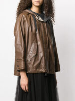 Women's Brown Hooded Leather Jacket - Image 3