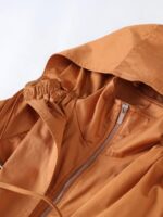 Women's Brown Hooded Leather Jacket - Image 3