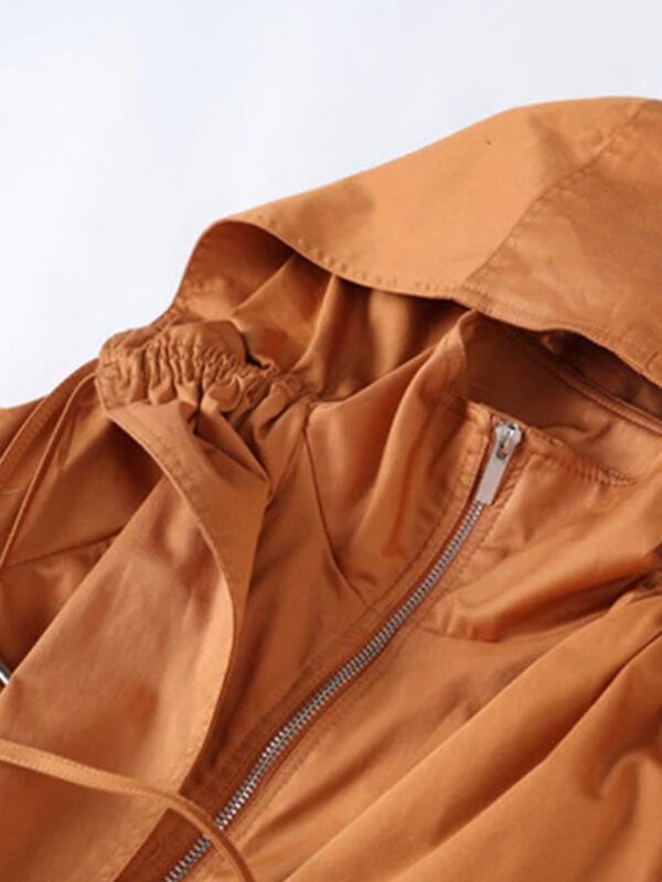 Women's Brown Hooded Leather Jacket - Image 3